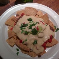 Nachos with vegan cheese at Teresa Carles Cocina Vegetariana in Barcelona