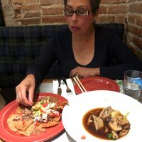 Their portobello dumplings, ginger-miso-black garlic broth, bock choi is to die for. Great food.  at Teresa Carles Cocina Vegetariana in Barcelona