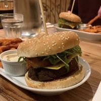 rodeo burger and sweet potato fries   at Anna Loka in Cardiff