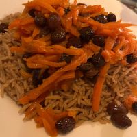 Rice pilaf with carrots and raisins  at Lapis in Washington