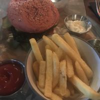 Vegan burger and chips  at Chico's - Töölö in Helsinki