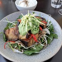 Eggplant with cilantro mayo and a delicious, slightly spicy broth at Hoku in Helsinki