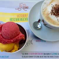 Very delicious vegan ice cream and cappuccino with soy milk at Eiscafe Milano in Bad Vilbel