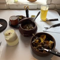 Smoked ceviche (foreground) and Andean chupe at El Jardin De Jazmin  at El Jardín de Jazmín in Lima