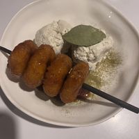 picarones with coca ice cream   at El Jardín de Jazmín in Lima