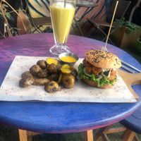 Cauliflower burger and passion fruit milkshake❤️ at El Jardín de Jazmín in Lima