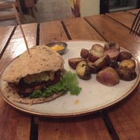 Black bean burger at El Jardín de Jazmín in Lima