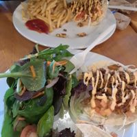 Jackfruit taco plates  at One Veg World in Pasadena