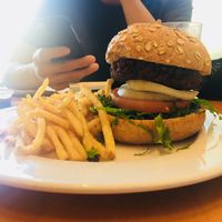 One Veg Burger with fries on the side  at One Veg World in Pasadena