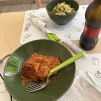 Microwaved, dry, bland and mushy lasagna and the gnocchi with a weird consistency…   at Universo Vegano in Florence