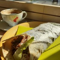 Piadina Italiana and cappuccino. at Universo Vegano in Florence