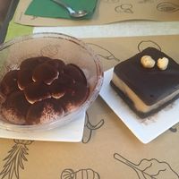 Tiramisu and chocolate cheesecake - both incredible at Universo Vegano in Florence