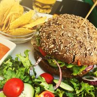 Burger plate at Universo Vegano in Florence
