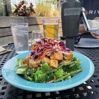 Thai bowl with adult beverages!  at Laughing Planet Cafe in Bend