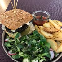 Bean burger at Bhajan Cafe in Riga