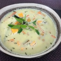 Curry, sweat potato, chickpea soup at Bhajan Cafe in Riga