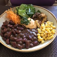 Nice bowl, lots of proteïne  at Bhajan Cafe in Riga