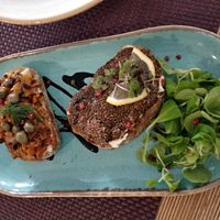 Carrot lox and vegan caviar. Very tasty! at Bhajan Cafe in Riga