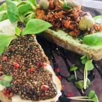 “Fish eggs” and “salmon” made from carrots 🥕  at Bhajan Cafe in Riga