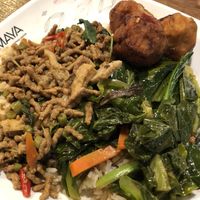 Food and veggie balls  at Im Jai - Veg Food Stall in Chiang Mai