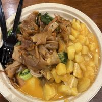 Soy sauce noodles and potato curry - this was 55 THB!   at Im Jai - Veg Food Stall in Chiang Mai