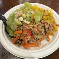 Krapao, yellow curry and squash    at Im Jai - Veg Food Stall in Chiang Mai