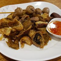 Sausages and faux-meat at Im Jai - Veg Food Stall in Chiang Mai