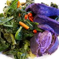 Love their steamed purple potatoes! at Im Jai - Veg Food Stall in Chiang Mai