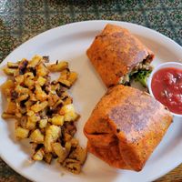 Breakfast burrito and potatoes at 3 Sisters' Cafe in Indianapolis