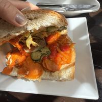 Sandwich with vegetables and hummus  at Cape Fruit in Santa Maria