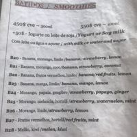 Smoothie menu at Cape Fruit in Santa Maria