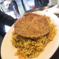 Burger with fried rice at OKEY Al Natural in Lima