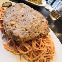 Lentil burger with pasta at OKEY Al Natural in Lima