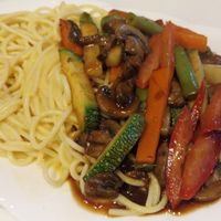 Spaghetti huancaina  at OKEY Al Natural in Lima