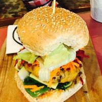 Lentil burger and chips at Dolly's Sister in Geelong