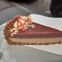 Vegan strawberry cheesecake. at Naspolya Nassolda in Budapest