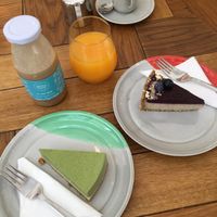 raw cakes, fresh orange juice, cold brew coffee, espresso  at Naspolya Nassolda in Budapest
