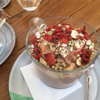 Granola with cacao almond milk  at Naspolya Nassolda in Budapest