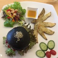 Charcoal burger at LN Fortunate Coffee - Duta North in Kuala Lumpur