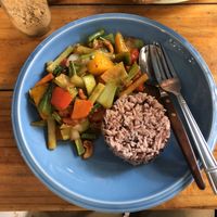 Stir fried veg with nuts at Peppermaint Guesthouse in Chiang Mai