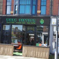 View from the outside at Pulp Fiction Future Food and Juice Cafe in Whitley Bay