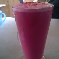 Beetroot latte  at Pulp Fiction Future Food and Juice Cafe in Whitley Bay