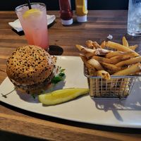 Impossible burger with a side of house fries. at Yard House in Fresno