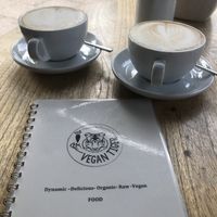 Menu and great oat lattes  at Vegan Tiger in Berlin
