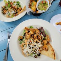 Vegan Thai bowl and plantains with guacamole. at Indigo Coastal Shanty in Brunswick