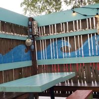 Outside seating. Look at those seashells! 👀 at Indigo Coastal Shanty in Brunswick