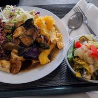 Combo plate w more more more on the side!!😋 at Tofoo Com Chay in San Jose