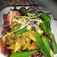 Combo plate. Okra 😋😍🇳🇬🙏🏿🎉 at Tofoo Com Chay in San Jose