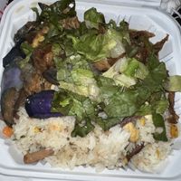 fried rice combo with lemongrass chicken and tofu with eggplant  at Tofoo Com Chay in San Jose