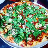 spinach, mushroom, green peppers and vegan ricotta.  at Salvatore's  in Halifax